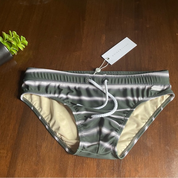 Parke & Ronen Caravaggio Spruce Green Striped Print Meridian Brief Small - Picture 1 of 8
